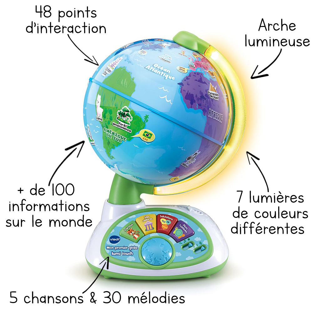 VTech Globe Enfant Interactif Mon Premier Globe Lumi Touch