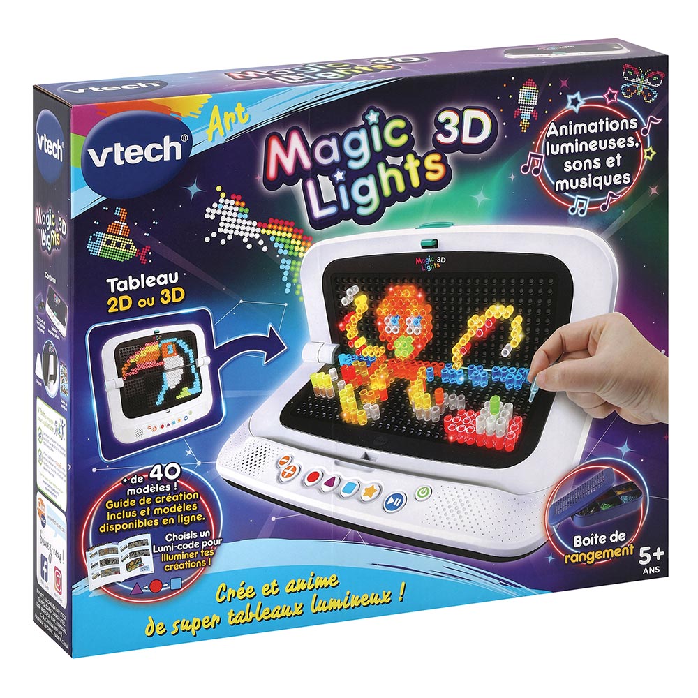 VTech Magic Lights 3D, Juguete artístico y creativo para niños +4 años, Haz que tus obras de arte cobren vida en 2Dy3D con luz y sonido