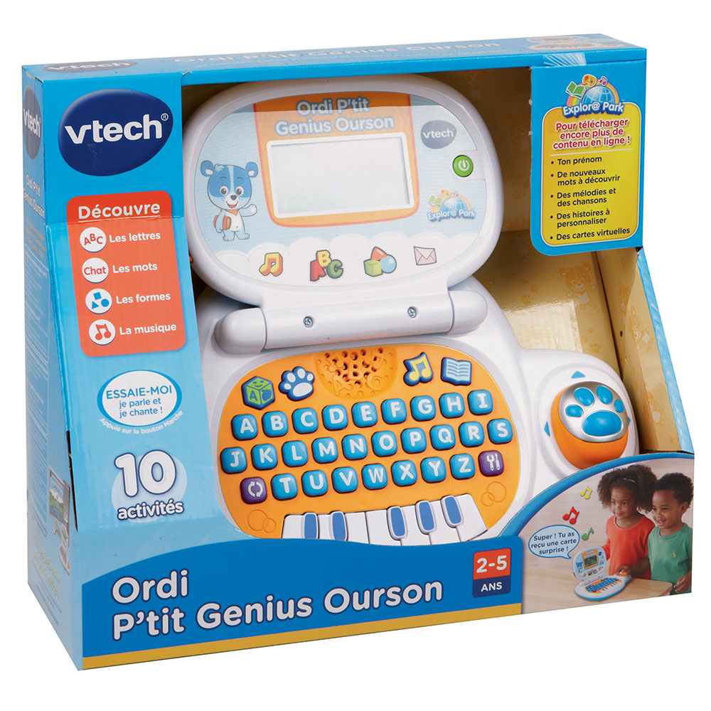 VTech - Ordi P'tit Genius Ourson Bleu, Ordinateur Enfant