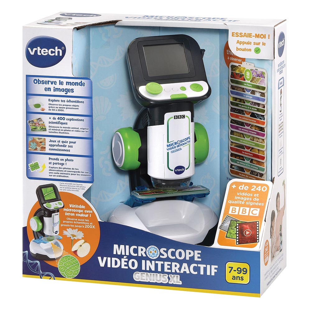 VTech - Genius XL Microscope Vidéo Interactif, avec Écran Couleur  Numérique, Photos et Vidéos de la BBC, Jouet Scientifique Éducatif, Cadeau  Enfant