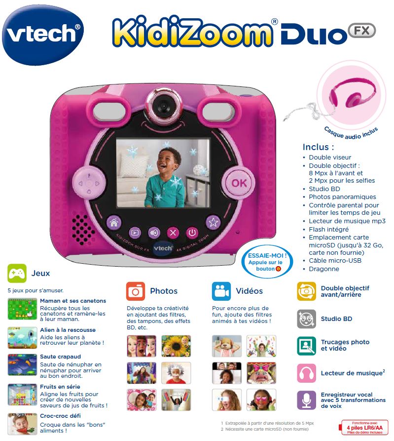 VTech - KidiZoom Duo DX Rose, Appareil Photo Num…