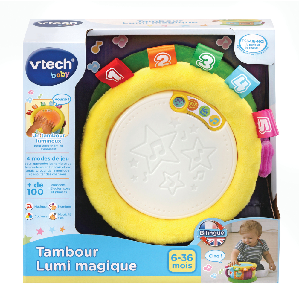 LIVINGbasics Tambour pour bébé, jouet de tambour musical éducatif roulant  avec lumière colorée