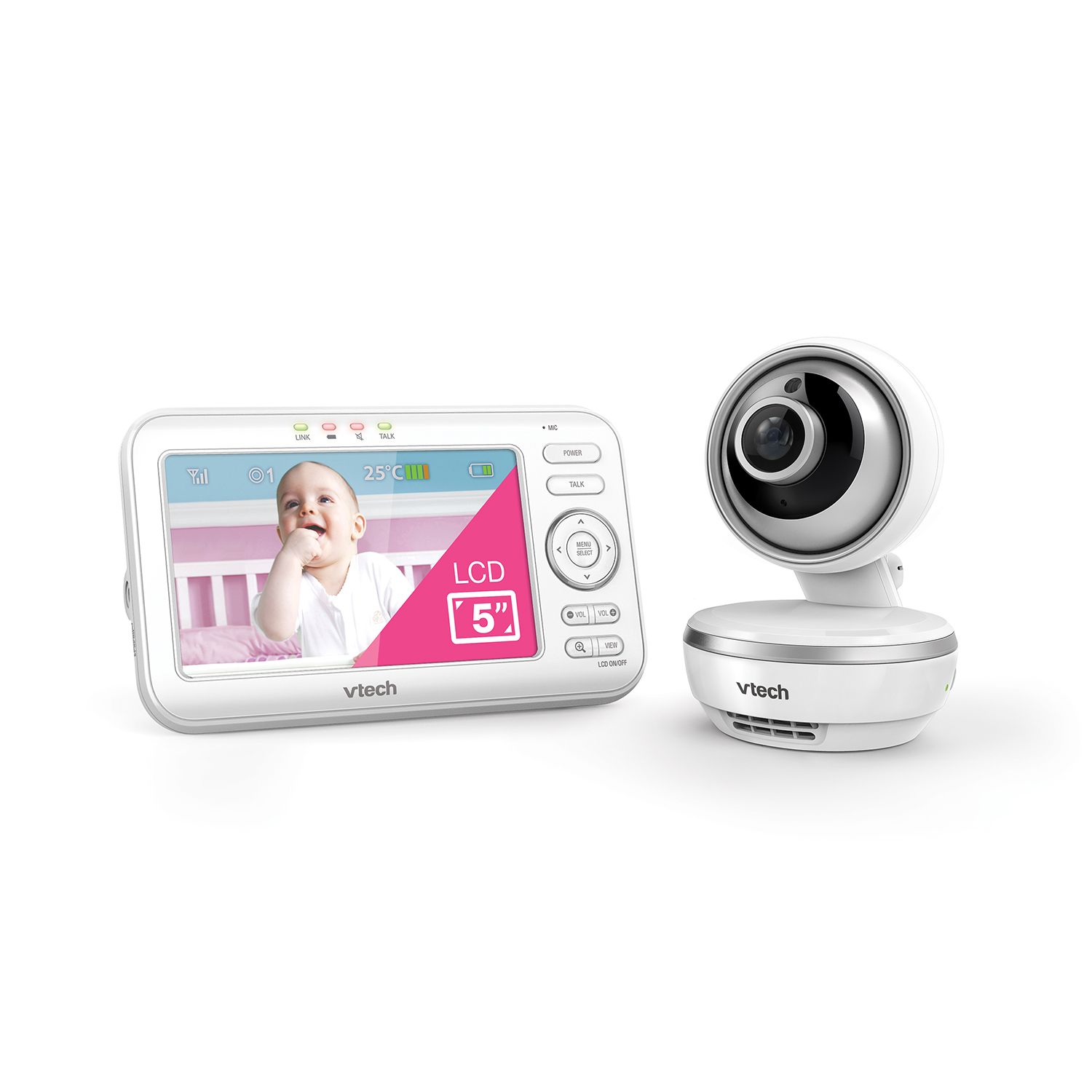 5" Pan & Tilt Colour Video Baby Monitor with Wide-Angle Lens 