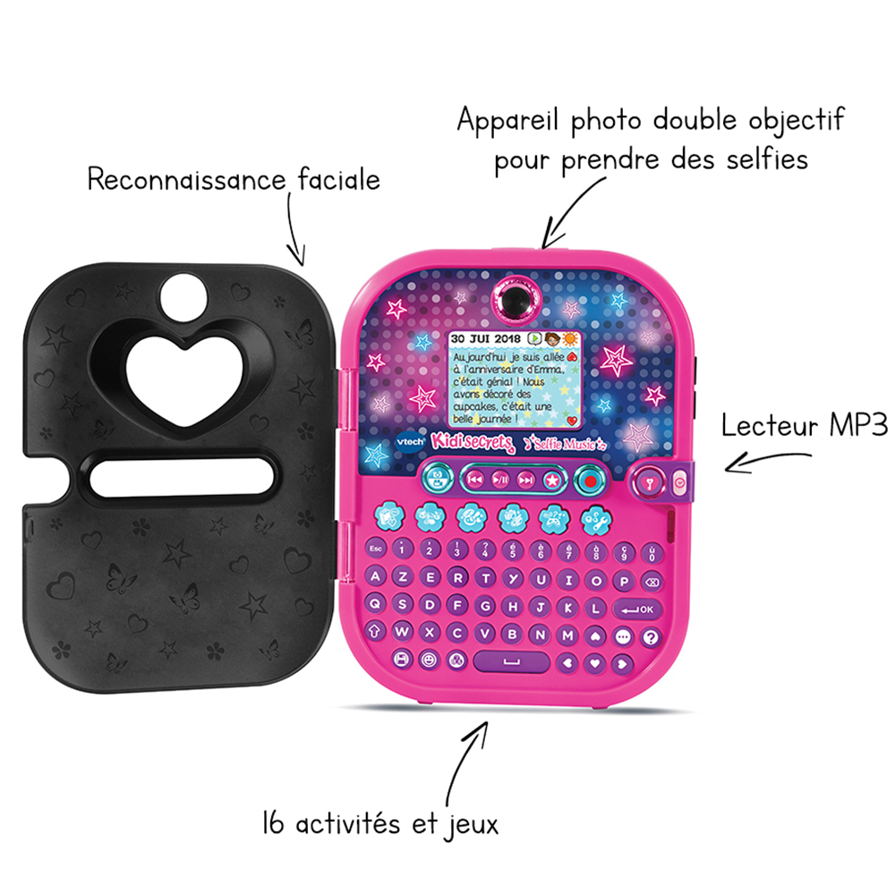 Vtech - Journal intime électronique KidiSecrets Selfie Rock - 163175 -  Jouet électronique enfant - Rue du Commerce