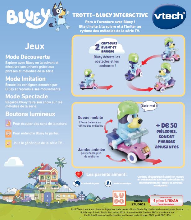 VTech - Bluey, Trotti-Bluey Interactive, Chien Interactif sur