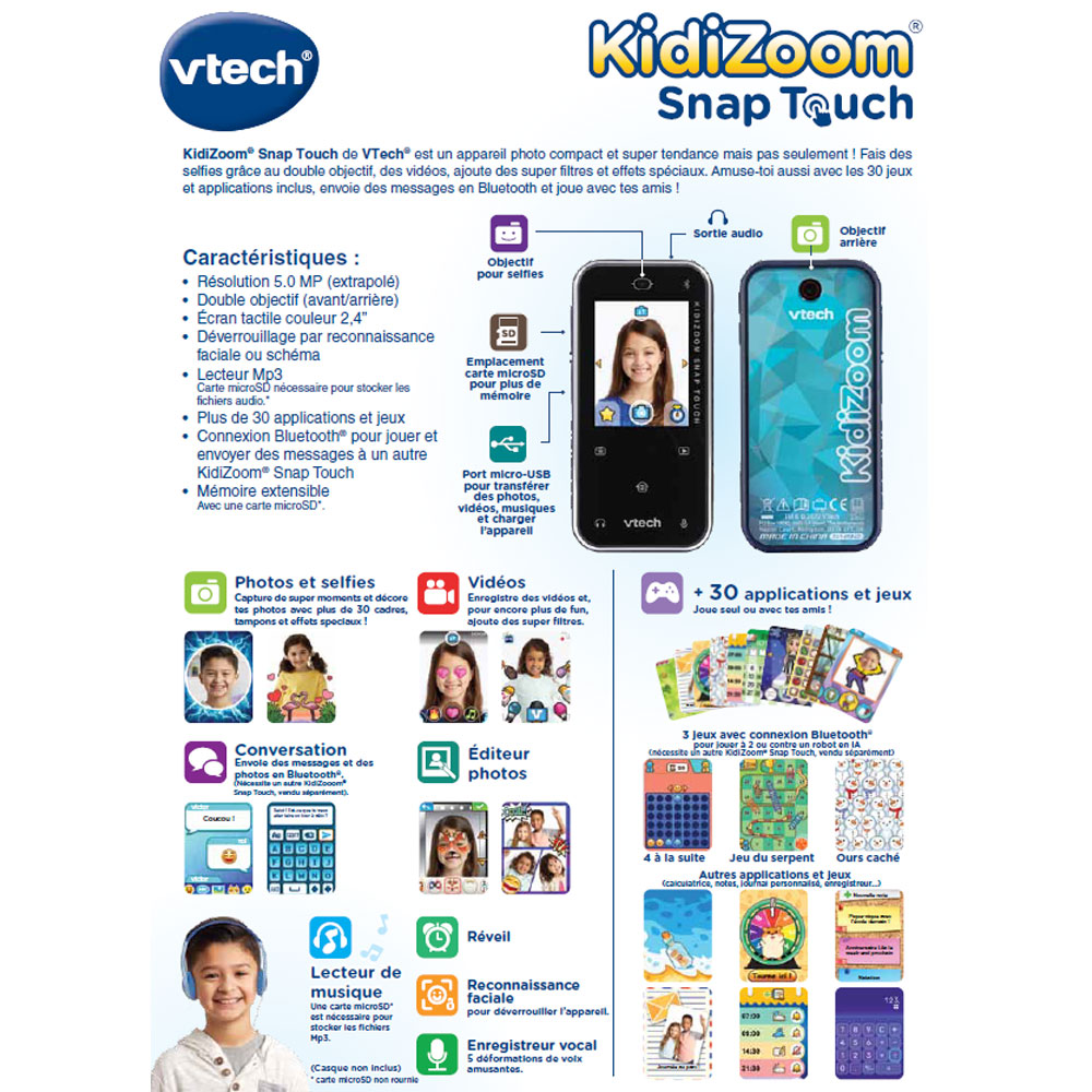 Kidizoom Snap Touch - Appareil photo avec filtres & selfies, 6 - 13 ans