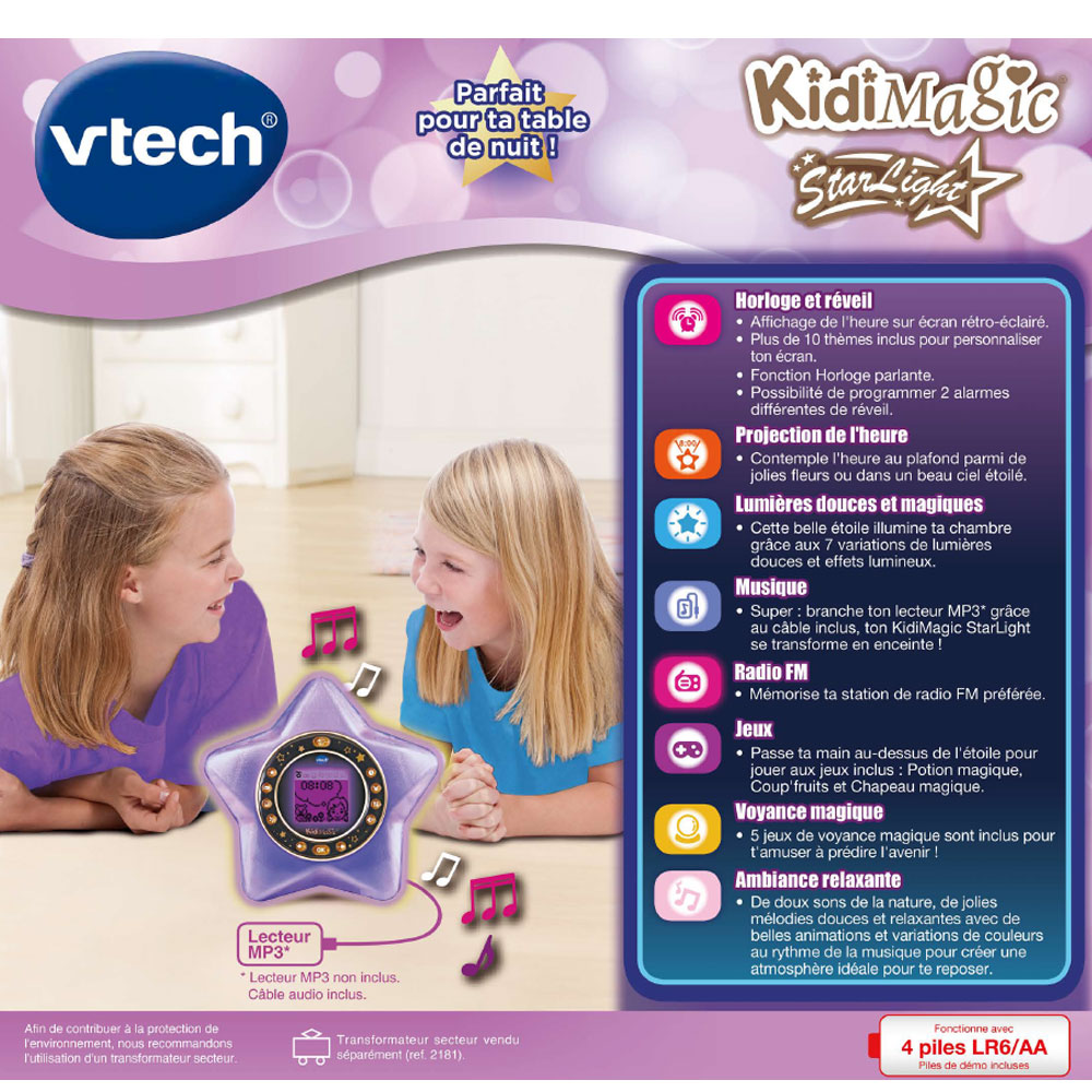 KidiMagic StarLight Vtech Violet - Montre et réveil éducatifs