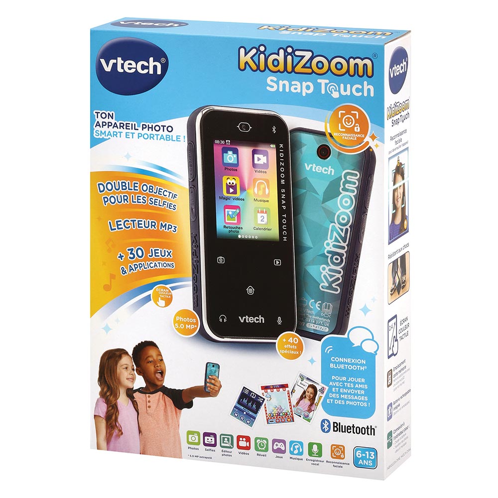 VTech - KidiZoom Snap Touch Bleu, Appareil Photo Numérique Portable, Photo,  Selfie, Vidéo, Écran Tactile Couleur, Lecteur MP3, Bluetooth, Cadeau Enfant  et Ado de 6 Ans à 13 Ans - Contenu en