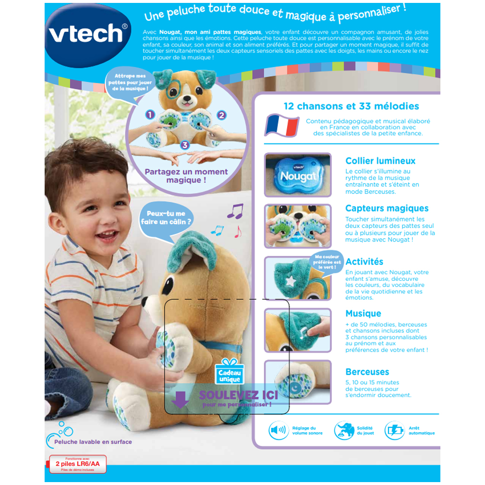 VTech - Peluche interactive et personnalisable - Nougat, mon ami
