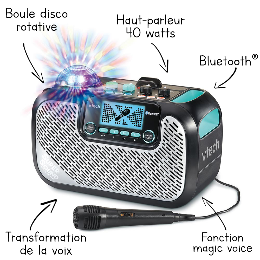 Micro lumineux Bluetooth The Voice avec enceinte et changeur de voix