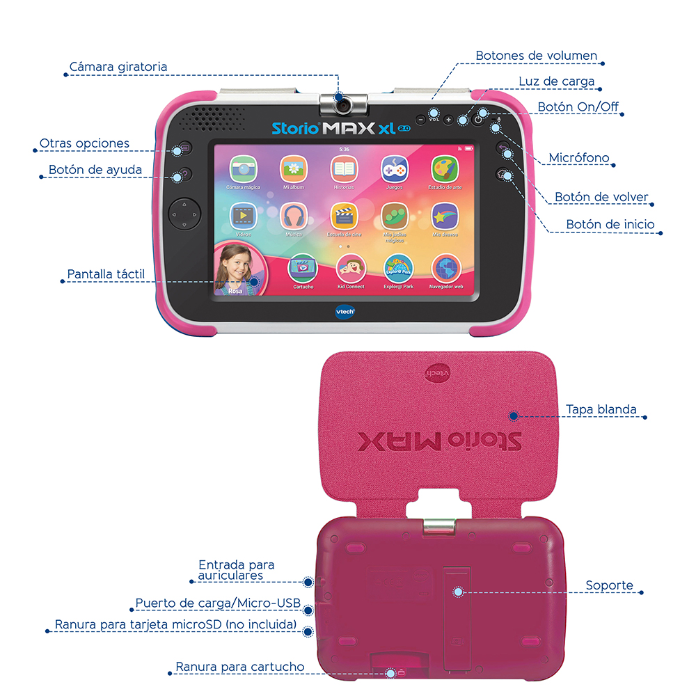VTech Storio 80-115657 Color Rosa Tablet educativa para niños Incluye el Juego Rufus 