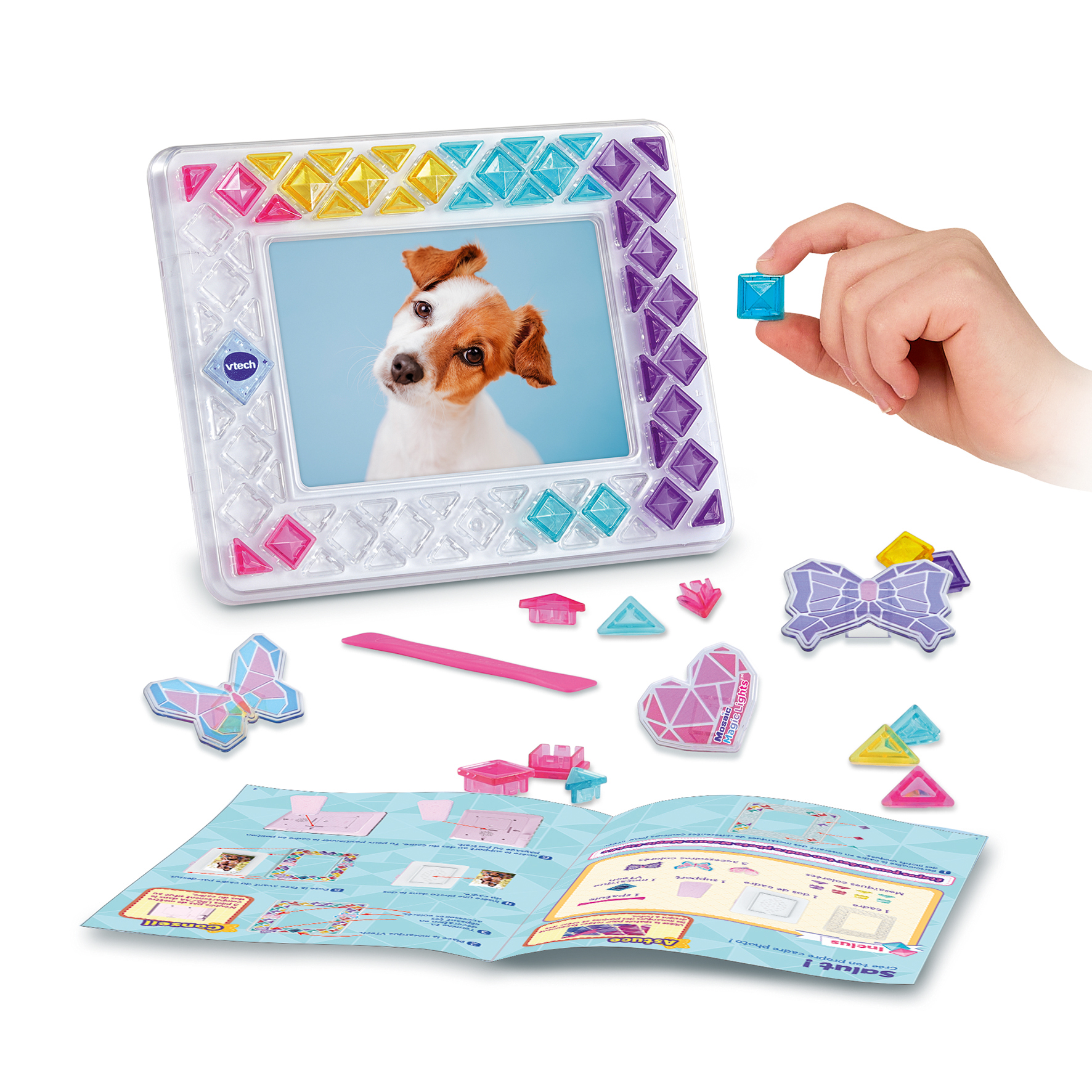 Vtech Mosaic Magic Lights Lampada Creativa Per Bambini - 120+ Tessere Mosaico, 12 Melodie, 3 Modalità Luce - USB-C, Touch, Stimola Creatività