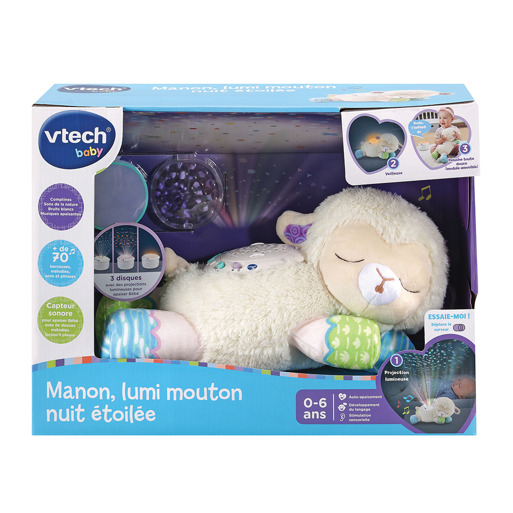 VTech - Veilleuse enfant peluche - Manon, lumi mouton Nuit étoilée 3 en 1