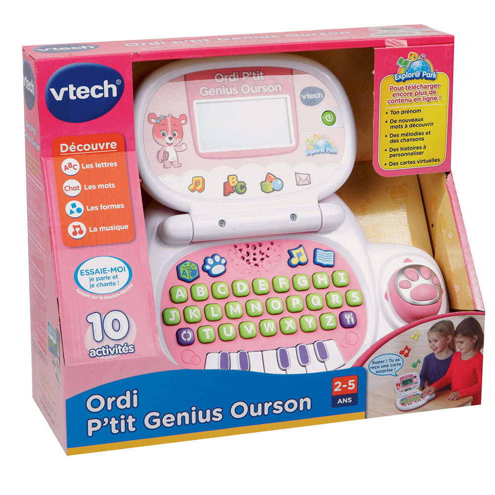Ordinateur portable et tablette 2 en 1 Genio Little app, ordinateur éducatif  pour enfants de +4 ans, 80 activités qui enseignent les lettres, l'anglais,  les mathématiques, les sciences, couleur rose 