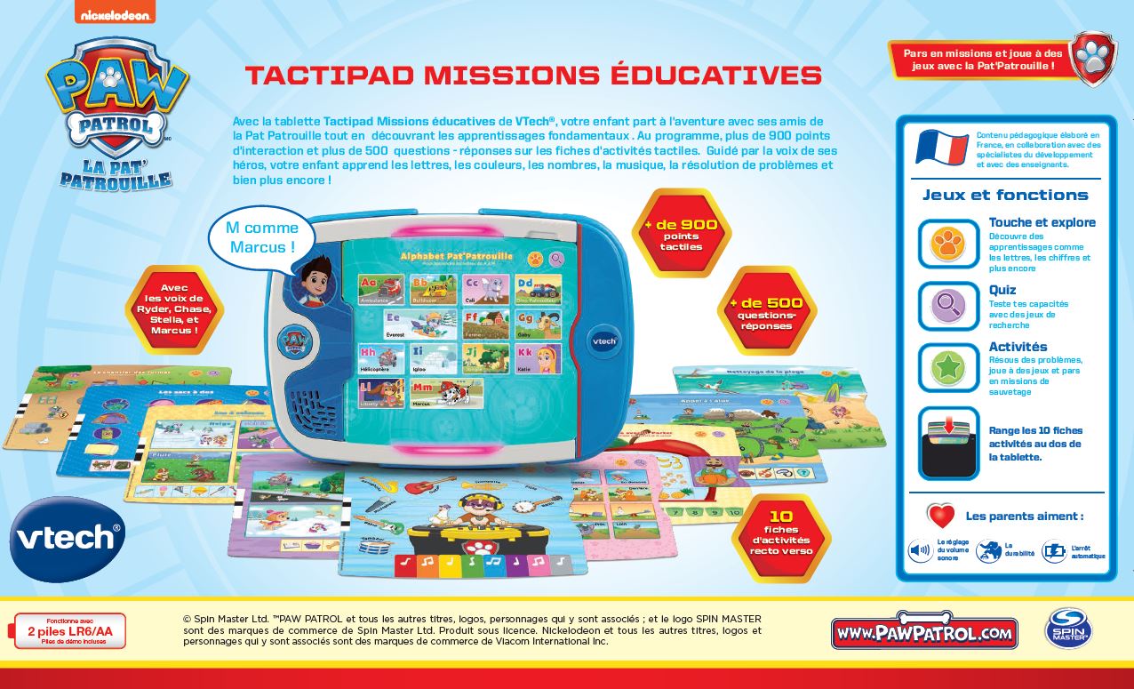 Tablette éducative parlante 16 activités, Version FR - Enfant 3-5 Ans - Pat  Patrouille - Pat Patrouille