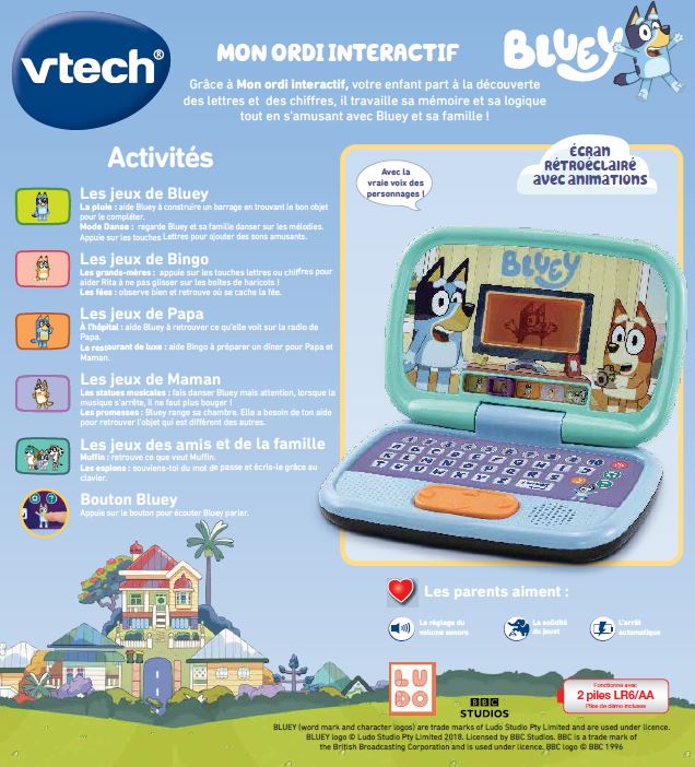 VTech – Bluey – Mon Livre-Jeu Interactif, Livre Éducatif Enfant, Jouet  Bluey – 3/7 ans – Version FR