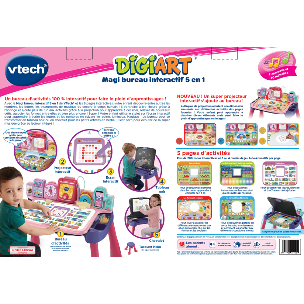 VTech - Jouet bureau enfant interactif 5 en 1 Rose - Magibureau