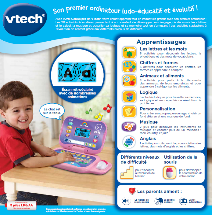 VTech - Ordinateur enfant - Ordi Genius Pro rose