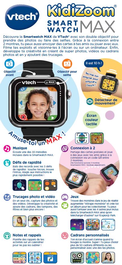 VTech Montre digitale Kidizoom Smartwatch MAX noire