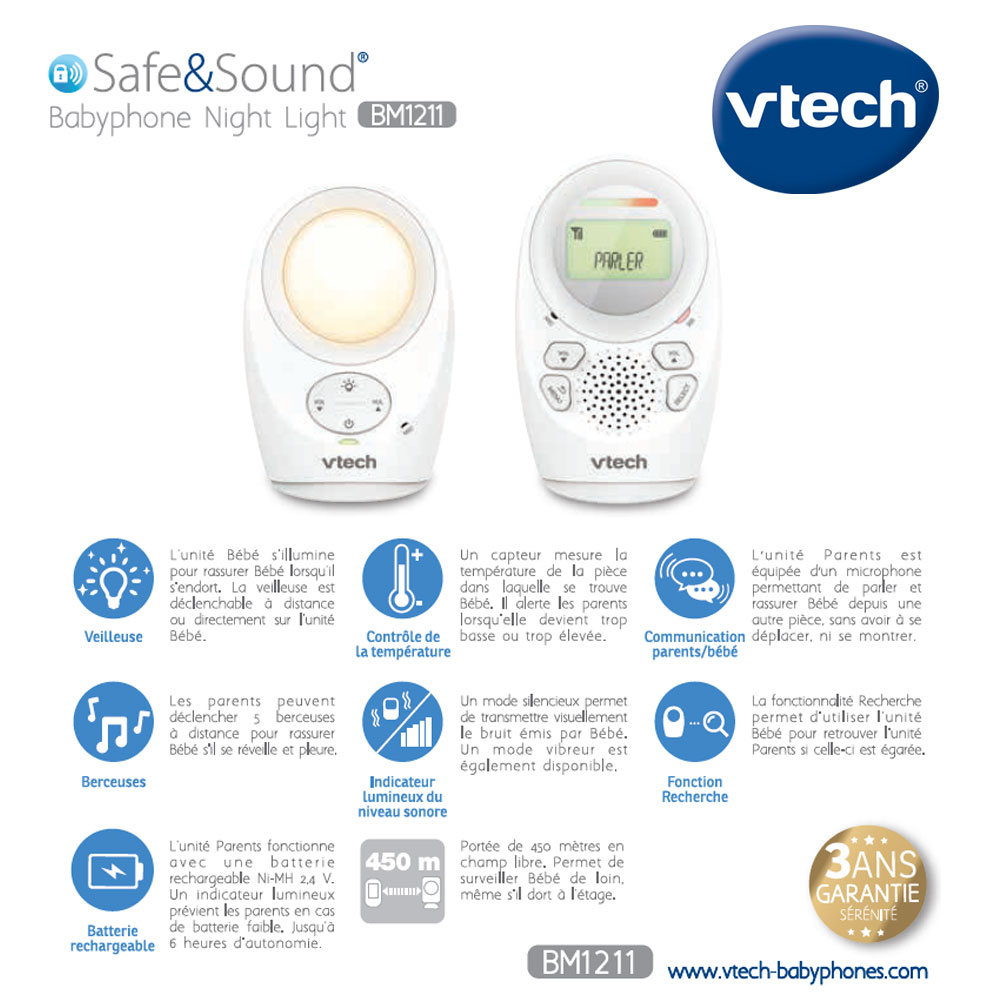 Moniteur de bébé audio numérique à grande distance DM1211 de Vtech