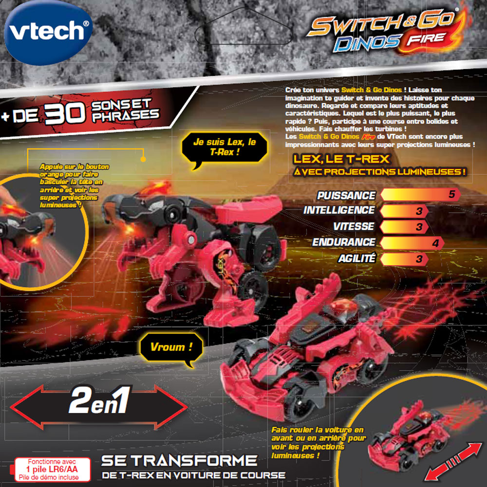 VTech Switch & Go Dinos Noir le Vélociraptor