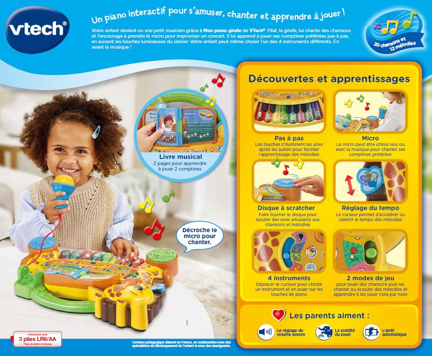 VTech - Premier piano pour enfant - Jungle Rock - Mon piano girafe