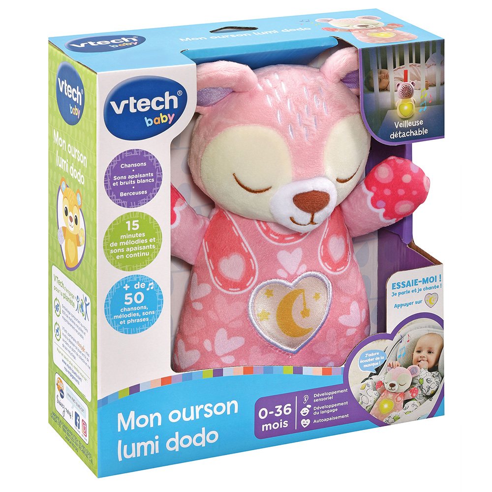 VTech Baby - Peluche veilleuse musicale - Mon ourson lumi dodo rose