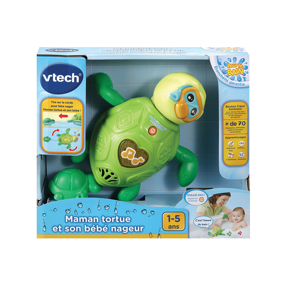 VTech - Jouet de bain bébé - Maman tortue et son bébé nageur